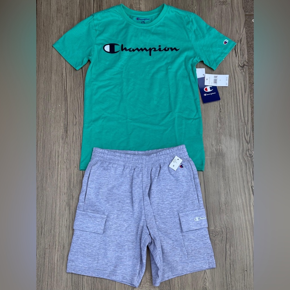 Champion Teal Tee and Light Gray Shorts Set